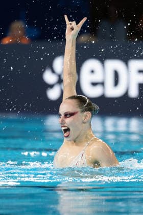 Women solo technical artistic swimming final European Aquatics Championships - Saint-Denis Silver medallist Neutral Athletes artistic swimmer Vasilina Khandoshka perform during the women’s solo technical artistic swimming final event during the LEN European Aquatics Championships, at the Olympic Aquatics Centre in Saint-Denis, northeastern suburbs of Paris, on August 4, 2026. Photo by Raphael Lafargue ABACAPRESS.COM Saint-Denis France  Copyright: xLafarguexRaphael ABACAx