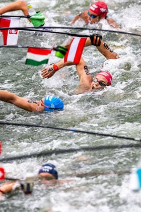 SWIMMING - EAC 2026 PARIS,FRANCE,04.AUG.26 - SWIMMING - European Aquatics Championships Paris 2026, open water, 10km, men. Image shows Luca Karl (AUT).  GEPAxpictures xPhilippxBrem