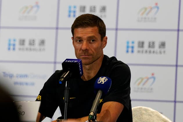 HONGKONG-SOCCER FOOTBALL-FEST Xabi Alonso, a coach of Chelsea Football Club at Pre-Match press conference, PK, Pressekonferenz at Kai Tan Stadium during the Hong Kong Football Festival 2026 in Hong Kong, August 4, 2026. NEXPHER Vernon Yuen HONG KONG
