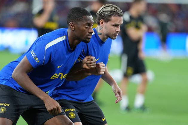 Hong Kong Football Festival 2026: Chelsea Football Club Mykhailo Mudryk(Right) of Chelsea Football Club during open training at Kai Tan Stadium during the Hong Kong Football Festival 2026 on August 4, 2026 in Hong Kong. (Photo by Ellan Mad Nexpher Images) Honng Konng