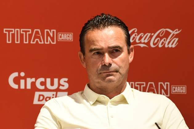 Antwerp s director of football Marc Overmars pictured during a press conference, PK, Pressekonferenz of soccer team Royal Antwerp FC ahead of the start of the Belgian Jupiler Pro League 2026-2027 season, Wednesday 05 August, 2026 in Antwerp. JILLxDELSAUX  x182739003x