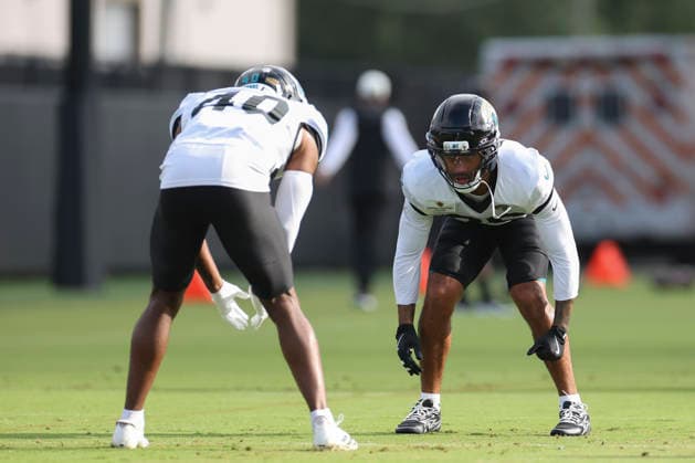 JACKSONVILLE, FL - AUGUST 04: Jacksonville Jaguars cornerback Preston Hodge (26) works on a drill during training camp on August 4, 2026 at the Miller Electric Center in Jacksonville, Fl. (Photo by David Rosenblum Icon Sportswire) NFL, American Football Herren, USA AUG 04 Jaguars Training Camp EDITORIAL USE ONLY Icon260804229756