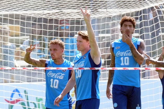 CASTEL DI SANGRO, ITALY, AUGUST 4: Noa Lang , Scott McTominay , marianucci of SSC Napoli during the pre season training camp in Castel di Sangro, Italy. Copyright: xFOTOAGENZIAx