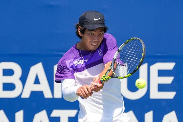 MONTREAL, QC - AUGUST 04: Duncan Chan (CAN) returns the ball during a first round match at National Bank Open on August 04, 2026 at IGA Stadium in Montreal, QC (Photo by David Kirouac Icon Sportswire) TENNIS: AUG 04 National Bank Open EDITORIAL USE ONLY Icon26080403126