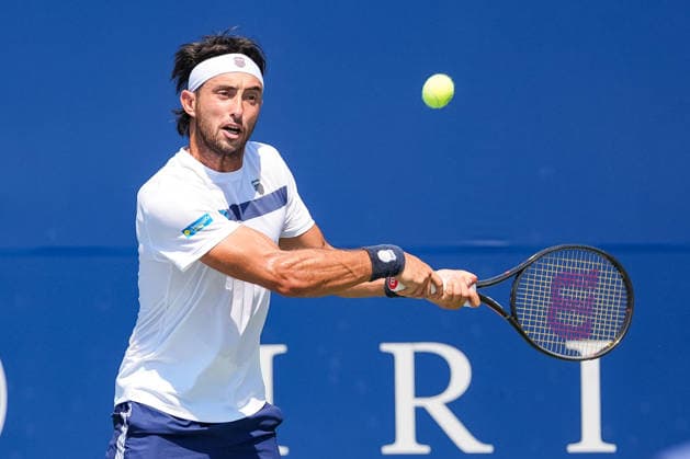 MONTREAL, QC - AUGUST 04: Thiago Augustin Tirante (ARG) returns the ball during a first round match at National Bank Open on August 04, 2026 at IGA Stadium in Montreal, QC (Photo by David Kirouac Icon Sportswire) TENNIS: AUG 04 National Bank Open EDITORIAL USE ONLY Icon26080403626