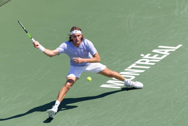 August 4, 2026, Montreal, Quebec, Canada: STEFANOS TSITSIPAS from Greece forehand in match against Martin Damm from USA in first round at Canadian Open at IGA stadium in Montreal, Quebec, Canada on 2026-08-04 Montreal Canada - ZUMAl189 20260804_zsp_l189_023 Copyright: xYannickxLegarex