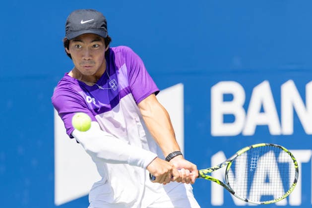 August 4, 2026, Montreal, Quebec, Canada: DUNCAN CHAN from Canada backhand in match against Thiago Agustin Tirante from Argentina in first round at Canadian Open at IGA stadium in Montreal, Quebec, Canada on 2026-08-04 Montreal Canada - ZUMAl189 20260804_zsp_l189_027 Copyright: xYannickxLegarex