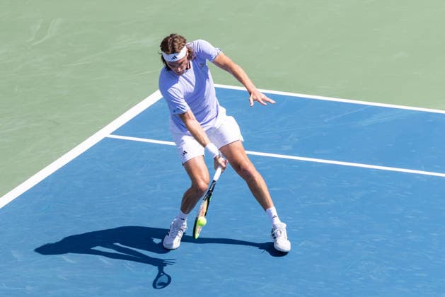 August 4, 2026, Montreal, Quebec, Canada: STEFANOS TSITSIPAS from Greece forehand in match against Martin Damm from USA in first round at Canadian Open at IGA stadium in Montreal, Quebec, Canada on 2026-08-04 Montreal Canada - ZUMAl189 20260804_zsp_l189_030 Copyright: xYannickxLegarex