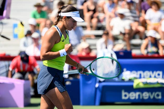 August 4, 2026, Toronto, Ontario, Canada: JESSICA BOUZAS MANEIRO of Spain celebrates winning a point during her second-round match against Elina Svitolina of Ukraine at the National Bank Open, part of the Hologic WTA, Tennis Damen Tour at Sobeys Stadium. Toronto Canada - ZUMAr228 20260804_znp_r228_006 Copyright: xVasiliyxRyabykhx