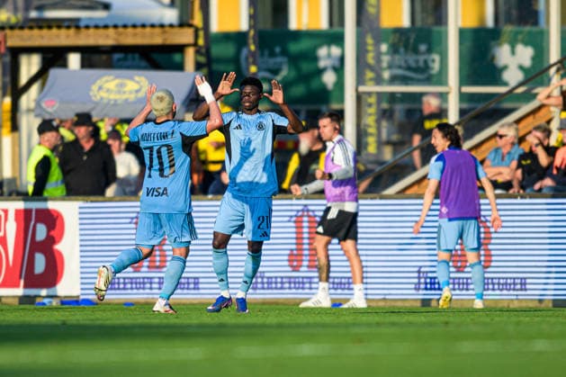 260804 Cristian Martinez and Suleiman Camara Sanneh of Slovan Bratislava celebrates after 1-1 during the Champions League football qualifying match between Mjällby and Slovan Bratislava on August 4, 2026 in Hällevik. Photo: Christoffer Borg Mattisson BILDBYRAN COP 261 CB0545 fotboll football soccer fotball uefa champions league champions league mjällby slovan bratislava bbeng *** August 4, 2026: Cristian Martinez and Suleiman Camara Sanneh of Slovan Bratislava celebrate after the 1-1 draw during the Champions League soccer qualifying match between Mjällby and Slovan Bratislava on August 4, 2026 in Hällevik. Photo by Christoffer Borg Mattisson, BILDBYRAN COP 261 CB0545 soccer football UEFA Champions League Mjällby Slovan Bratislava bbeng  Copyright: CHRISTOFFERxBORGxMATTISSON BB260804CB109