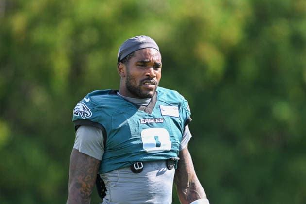 PHILADELPHIA, PA - AUGUST 04: Philadelphia Eagles running back Tank Bigsby 8 is shown during the Philadelphia Eagles training camp on August 4th, 2026 at Jefferson Health Training Center in Philadelphia, PA. (Photo by Terence Lewis Icon Sportswire) NFL, American Football Herren, USA AUG 04 Eagles Training Camp EDITORIAL USE ONLY Icon260804014
