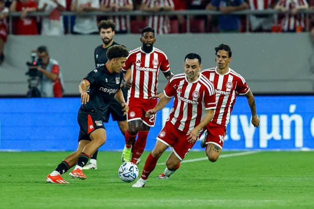 Athens , 04-08-2026 , Stadio Georgios Karaiskakis , third qualifying round of the Champions League , season 2026 2027 , Olympiakos - NEC , picture shows NEC player Sami Ouaissa Olympiakos - NEC  x205451554x Copyright: