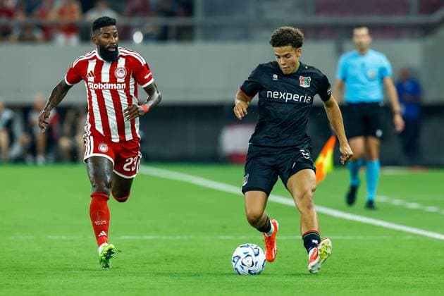 Athens , 04-08-2026 , Stadio Georgios Karaiskakis , third qualifying round of the Champions League , season 2026 2027 , Olympiakos - NEC , picture shows NEC player Clement Bischoff Olympiakos - NEC  x205451674x Copyright: