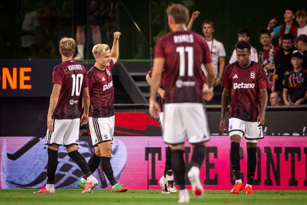 SPARTA PRAGUE - OLYMPIQUE LYONNAIS Jonatan Braut Brunes of Sparta celebrates a disallowed goal during the first leg of third qualifying round of UEFA Champions league football match between AC Sparta Praha and Olympique Lyonnais at the Epet arena Stadium Letna. Prague, Czechia, August 04, 2026. Photo by Branislav Racko Copyright: xx 080A4976