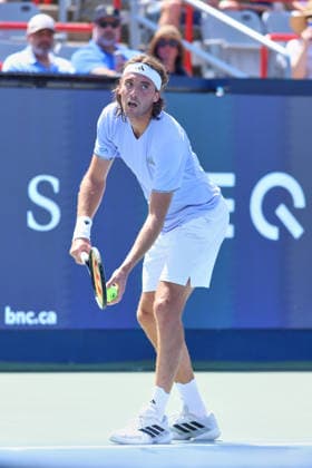 ATP, Tennis Herren Masters 1000 National Bank Open Montreal 2026 - Round of 64 - Day 4 Stefanos Tsitsipas of Greece serves during the Men™s Singles round of 64 match against Martin Damm of United States on day 4 of the ATP Masters1000 National Bank Open at IGA Stadium. on August 4, 2026, in Montreal, Canada. (Photo by Horacio Zamora Eyepix Group) Copyright: xHoracioxZamorax xEyepixxGroupx HZ_04082026_193780