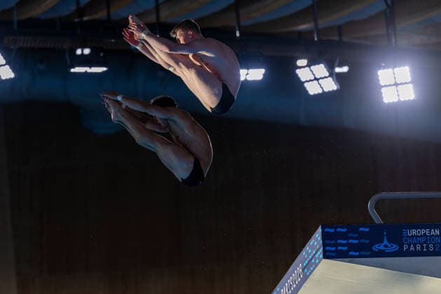 SWIMMING - EAC 2026 PARIS,FRANCE,04.AUG.26 - SWIMMING - European Aquatics Championships Paris 2026, diving, 10m synchronised platform, men. Image shows Ben Cutmore and Euan McCabe.  GEPAxpictures xPhilippxBrem