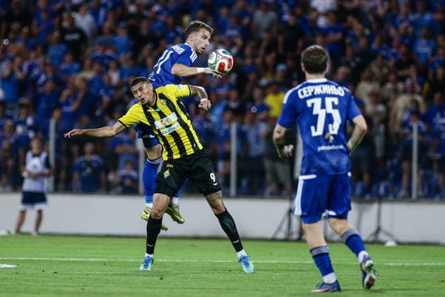 IPA87238885 - Levski s Nikola Serafimov in action against Kairat s Edmilson during the Champions League qualifying match between PFC Levski Sofia and FC Kairat Almaty at Vivacom Arena Georgi Asparuhov in Sofia, Bulgaria, on August 4, 2026  Copyright: xIvanxSxIvanov IPAxSportx xx 87238885