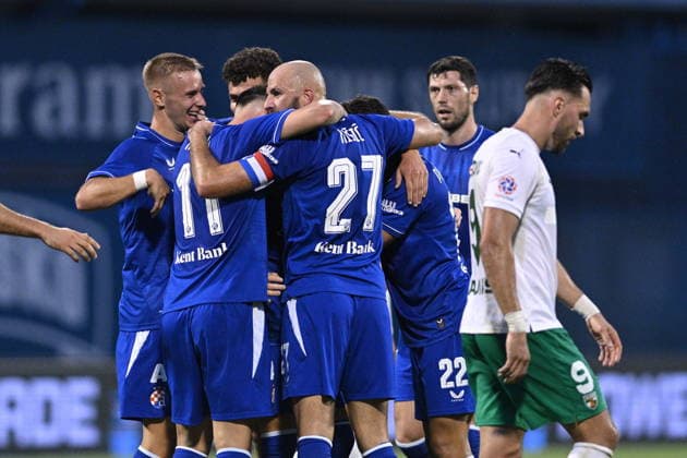 Croatia, Zagreb, 040826. Maksimir Stadium. Football match of the third round of UEFA Champions League qualification, GNK Dinamo - FK Kauno Zalgiris. In the photo: Dinamo players celebrating. Photo: Damir Krajac CROPIX Copyright: xxDamirxKrajacx dk_dinamo_kauno43-040826