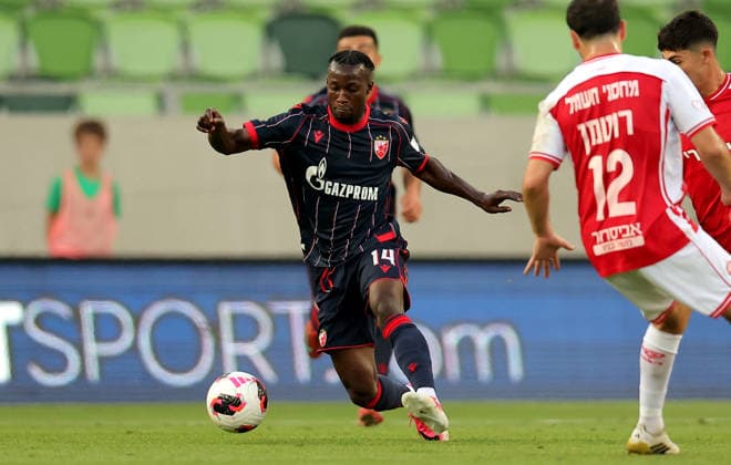 Crvena Zvezda v Hapoel Beer Sheva, UEFA Champions League third qualifying round, first leg, Season 2026 2027 Szombathely, Hungary. 4th August, 2026. Crvena Zvezda s Osman Bukari during the UEFA Champions League third qualifying round, first leg football match between Crvena Zvezda (Red Star) and Hapoel Be er Sheva at the Haladas Stadium on August 4, 2026 in Szombathely, Hungary. Szombathely Hungary Copyright: xPedjaxMilosavljevicx x
