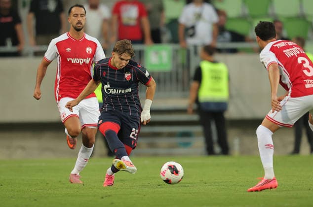 Crvena Zvezda v Hapoel Beer Sheva, UEFA Champions League third qualifying round, first leg, Season 2026 2027 Szombathely, Hungary. 4th August, 2026. Crvena Zvezda s Vasilije Kostov during the UEFA Champions League third qualifying round, first leg football match between Crvena Zvezda (Red Star) and Hapoel Be er Sheva at the Haladas Stadium on August 4, 2026 in Szombathely, Hungary. Szombathely Hungary Copyright: xPedjaxMilosavljevicx x