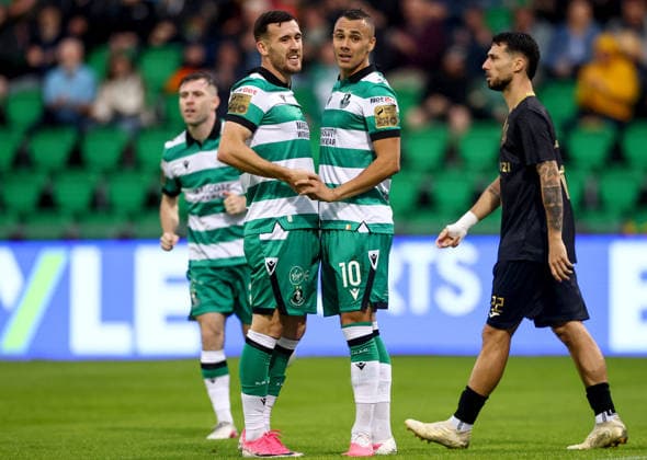 UEFA Europa League Third Qualifying Round First Leg, Tallaght Stadium, Dublin 4 8 2026 Shamrock Rovers vs KF Egnatia Shamrock Rovers Aaron Greene and Graham Burke Aaron Greene and Graham Burke 4 8 2026  Copyright: xx JR1W5520