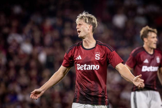 SPARTA PRAGUE - OLYMPIQUE LYONNAIS Roman Macek of Sparta after penalty kick during the first leg of third qualifying round of UEFA Champions league football match between AC Sparta Praha and Olympique Lyonnais at the Epet arena Stadium Letna. Prague, Czechia, August 04, 2026. Photo by Branislav Racko Copyright: xx 080A6020