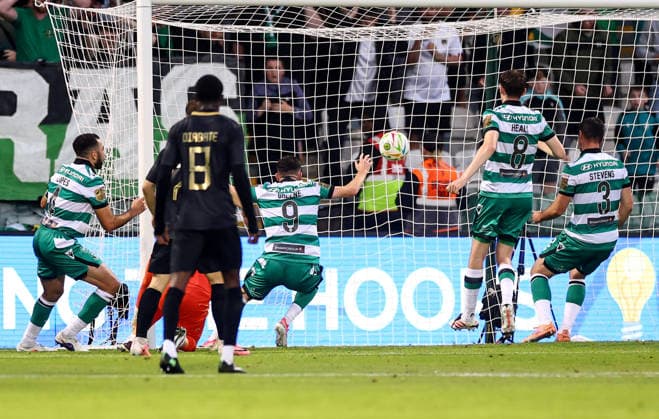 UEFA Europa League Third Qualifying Round First Leg, Tallaght Stadium, Dublin 4 8 2026 Shamrock Rovers vs KF Egnatia KF Egnatia Guillem Jaime scores his sides first goal Guillem Jaime scores his sides first goal 4 8 2026  Copyright: xx JR1W7318