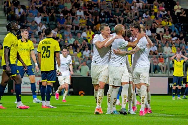 UEFA Champions leauge kvalik 2026 2027 : Union Saint-Gilloise - Bodo Glimt Oostende, Belgia 20260804. UEFA Champions leauge kvalifisering i fotball mellom Union Saint-Gilloise og Bodo Glimt pa Stade Joseph Marien. Foto: Luis Miguel Caceres NTB Oostende Belgia EDITORIAL USE ONLY. RESTRICTED USE FOR BETTING COMPANIES Ref:_SPOmnOiSfH_L5k.jpg *** UEFA Champions League Qualifiers 2026–2027: Union Saint-Gilloise vs. Bodo Glimt vs. Oostende, Belgium, August 4, 2026: UEFA Champions League soccer qualifying match between Union Saint-Gilloise and Bodo Glimt at Stade Joseph Marien. Photo by Luis Miguel Caceres, NTB, Oostende, Belgium. EDITORIAL USE ONLY. RESTRICTED USE FOR BETTING COMPANIES.  Copyright: xLuisxMiguelxCaceresx xNTBx