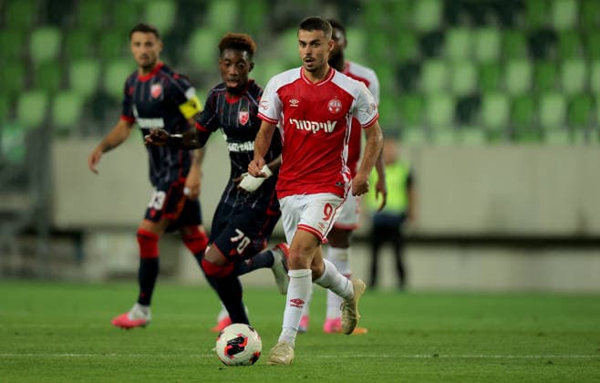 Crvena Zvezda v Hapoel Beer Sheva, UEFA Champions League third qualifying round, first leg, Season 2026 2027 Szombathely, Hungary. 4th August, 2026. Hapoel s Zahi Ahmad during the UEFA Champions League third qualifying round, first leg football match between Crvena Zvezda (Red Star) and Hapoel Be er Sheva at the Haladas Stadium on August 4, 2026 in Szombathely, Hungary. Szombathely Hungary Copyright: xPedjaxMilosavljevicx x