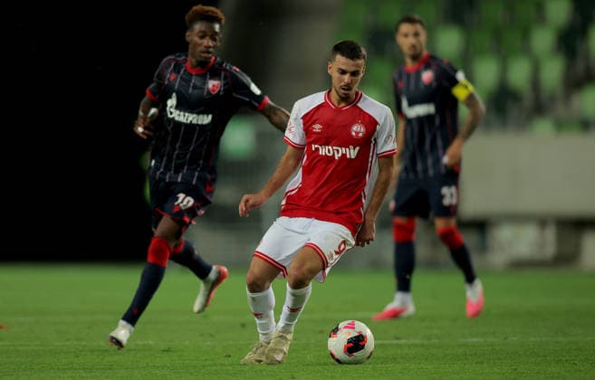 Crvena Zvezda v Hapoel Beer Sheva, UEFA Champions League third qualifying round, first leg, Season 2026 2027 Szombathely, Hungary. 4th August, 2026. Hapoel s Zahi Ahmad during the UEFA Champions League third qualifying round, first leg football match between Crvena Zvezda (Red Star) and Hapoel Be er Sheva at the Haladas Stadium on August 4, 2026 in Szombathely, Hungary. Szombathely Hungary Copyright: xPedjaxMilosavljevicx x