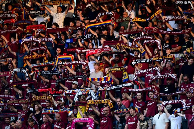 Sparta fans during the 1st leg, 3rd qualifying round match of the Football Champions League between Sparta Praha and Olympique Lyon, on August 4, 2026, in Prague, Czech Republic. (CTKxPhoto OndrejxDeml) CTKPhotoP2026080407328  CTKPhotoP2026080407328