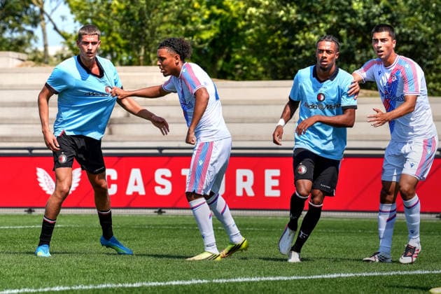 Friendly: Feyenoord Rotterdam v Crystal Palace FC Rotterdam - Twan Schens of Feyenoord Rotterdam, Cam ron Ismail of Crystal Palace FC, Sem Verdonk of Feyenoord Rotterdam, Finlay Hale of Crystal Palace FC during a friendly in preparation of the 2026 2027 season. The match is set between Feyenoord Rotterdam and Crystal Palace FC at Nieuw Varkenoord on 4 August 2026 in Rotterdam, The Netherlands. (Hero Images Ron Sluimer) Copyright: xRonxSluimerx