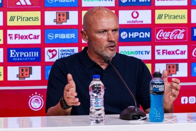 Athens , 04-08-2026 , Stadio Georgios Karaiskakis , third qualifying round of the Champions League , season 2026 2027 , Olympiakos - NEC , picture shows NEC coach Dick Schreuder press conference, PK, Pressekonferenz after the match final score 0-0. Olympiakos - NEC  x205454372x Copyright: