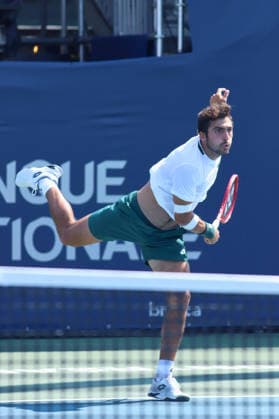 ATP, Tennis Herren Masters 1000 National Bank Open Montreal 2026 - Round of 64 - Day 4 Roman Andres Burruchaga of Argentina serves during the Men™s Singles round of 64 match against Alexei Popyrin of Australia on day 4 of the ATP Masters1000 National Bank Open at IGA Stadium. on August 4, 2026, in Montreal, Canada. (Photo by Horacio Zamora Eyepix Group) Copyright: xHoracioxZamorax xEyepixxGroupx HZ_04082026_193795