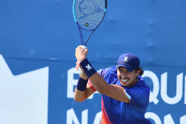 ATP, Tennis Herren Masters 1000 National Bank Open Montreal 2026 - Round of 64 - Day 4 Alexei Popyrin of Australia plays a backhand during the Men™s Singles round of 64 match against Roman Andres Burruchaga of Argentina on day 4 of the ATP Masters1000 National Bank Open at IGA Stadium. on August 4, 2026, in Montreal, Canada. (Photo by Horacio Zamora Eyepix Group) Copyright: xHoracioxZamorax xEyepixxGroupx HZ_04082026_193802