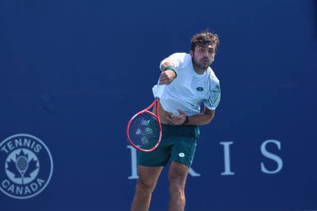 ATP, Tennis Herren Masters 1000 National Bank Open Montreal 2026 - Round of 64 - Day 4 Roman Andres Burruchaga of Argentina plays a forehand during the Men™s Singles round of 64 match against Alexei Popyrin of Australia on day 4 of the ATP Masters1000 National Bank Open at IGA Stadium. on August 4, 2026, in Montreal, Canada. (Photo by Horacio Zamora Eyepix Group) Copyright: xHoracioxZamorax xEyepixxGroupx HZ_04082026_193825