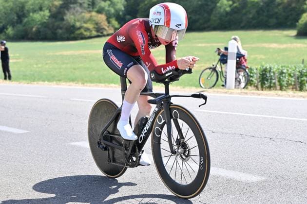04.08.2026 --- Lacets de Marsannay, Frankreich --- Radsport --- Tour De France Femmes --- 4. Etappe Einzelzeitfahren von Gevrey-Chambertin nach Dijon --- --- Linda Riedmann (Lotto Intermarche) Tour De France Femmes stage 4 *** August 4, 2026, Lacets de Marsannay, France, Cycling, Tour de France Femmes, Stage 4, Individual Time Trial from Gevrey-Chambertin to Dijon, Linda Riedmann, Lotto Intermarché, Tour de France Femmes, Stage 4