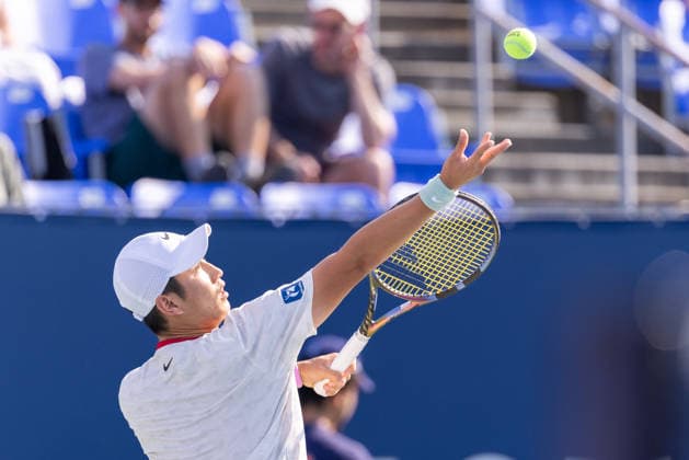 August 4, 2026, Montreal, Quebec, Canada: JUNCHENG SHANG from China serving in match against ANDREY RUBLEV (10) in second round at Canadian Open at IGA stadium in Montreal, Quebec, Canada on 2026-08-04 Montreal Canada - ZUMAl189 20260804_zsp_l189_089 Copyright: xYannickxLegarex