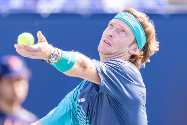 August 4, 2026, Montreal, Quebec, Canada: ANDREY RUBLEV (10) serving in match against JUNCHENG SHANG from China in second round at Canadian Open at IGA stadium in Montreal, Quebec, Canada on 2026-08-04 Montreal Canada - ZUMAl189 20260804_zsp_l189_102 Copyright: xYannickxLegarex