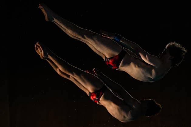 Alexandr Koloskov of of Neutral Athlete A, Siarhei Malashonak of Neutral Athlete A compete in the Diving Men s 10m Platform Final during the European Aquatics Championships at the Olympic Aquatic Center in Paris (France), August 4, 2026. Andrea Staccioli