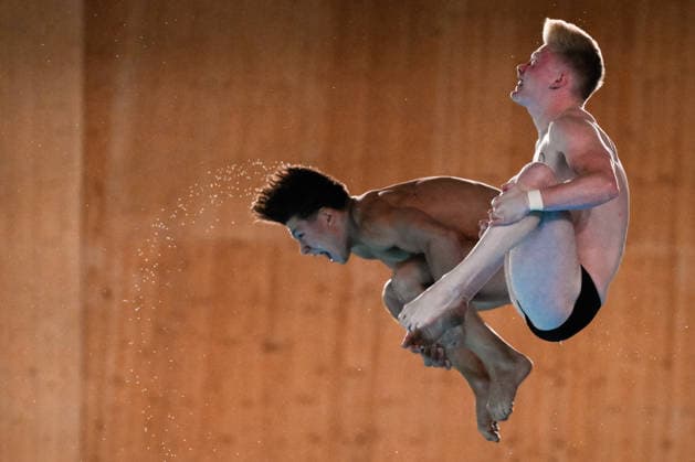 Luis Carlo Avila Sanchez of Germany, J.S. Eikermann Gregorchuk of Germany compete in the Diving Men s 10m Platform Final during the European Aquatics Championships at the Olympic Aquatic Center in Paris (France), August 4, 2026. Andrea Staccioli