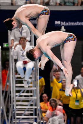 Mark Hrytsenko of Ukraine, Oleksii Sereda of Ukraine compete in the Diving Men s 10m Platform Final during the European Aquatics Championships at the Olympic Aquatic Center in Paris (France), August 4, 2026. Andrea Staccioli