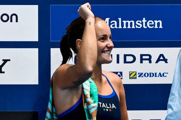Chiara Pellacani of Italy celebrates after winning the gold medal in the diving 3m Springboard Women Final during the European Aquatics Championships at the Olympic Aquatic Center in Paris (France), August 4, 2026. Andrea Masini Deepbluemedia Insidefoto