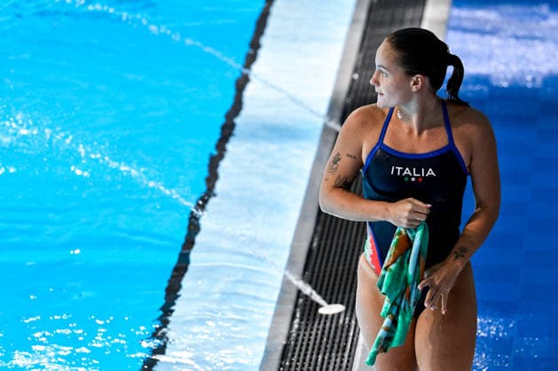 Chiara Pellacani of Italy reacts after competing in the diving 3m Springboard Women Final during the European Aquatics Championships at the Olympic Aquatic Center in Paris (France), August 4, 2026. Andrea Masini Deepbluemedia Insidefoto