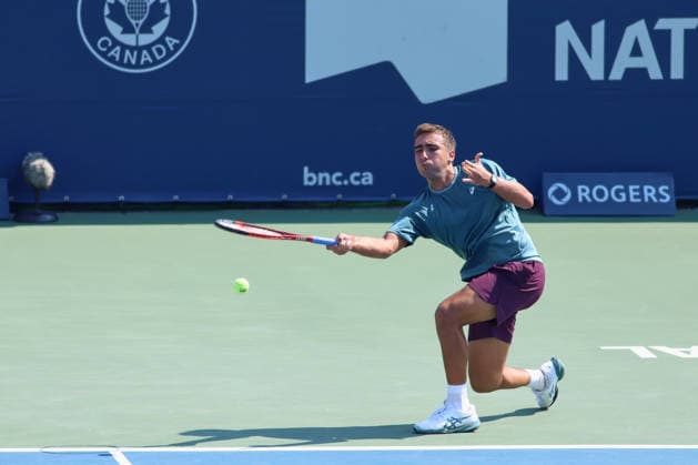 ATP, Tennis Herren Masters 1000 National Bank Open Montreal 2026 - Round of 64 - Day 4 Daniel Merida of Spain plays a forehand during the Men™s Singles round of 64 match against Liam Draxl of Canada on day 4 of the ATP Masters1000 National Bank Open at IGA Stadium. on August 4, 2026, in Montreal, Canada. (Photo by Horacio Zamora Eyepix Group) Copyright: xHoracioxZamorax xEyepixxGroupx HZ_04082026_193830