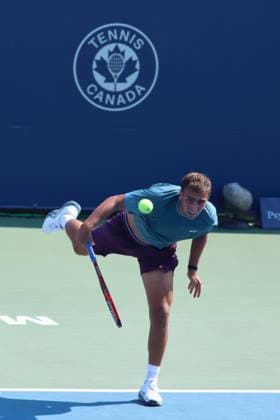 ATP, Tennis Herren Masters 1000 National Bank Open Montreal 2026 - Round of 64 - Day 4 Daniel Merida of Spain serves during the Men™s Singles round of 64 match against Liam Draxl of Canada on day 4 of the ATP Masters1000 National Bank Open at IGA Stadium. on August 4, 2026, in Montreal, Canada. (Photo by Horacio Zamora Eyepix Group) Copyright: xHoracioxZamorax xEyepixxGroupx HZ_04082026_193828