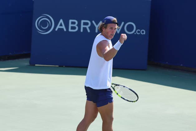 ATP, Tennis Herren Masters 1000 National Bank Open Montreal 2026 - Round of 64 - Day 4 Liam Draxl of Canada celebrates after a point during the Men™s Singles round of 64 match against Daniel Merida of Spain on day 4 of the ATP Masters1000 National Bank Open at IGA Stadium. on August 4, 2026, in Montreal, Canada. (Photo by Horacio Zamora Eyepix Group) Copyright: xHoracioxZamorax xEyepixxGroupx HZ_04082026_193845