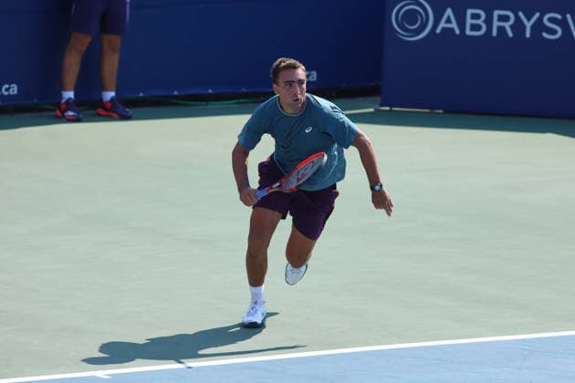 ATP, Tennis Herren Masters 1000 National Bank Open Montreal 2026 - Round of 64 - Day 4 Daniel Merida of Spain returns a backhand during the Men™s Singles round of 64 match against Liam Draxl of Canada on day 4 of the ATP Masters1000 National Bank Open at IGA Stadium. on August 4, 2026, in Montreal, Canada. (Photo by Horacio Zamora Eyepix Group) Copyright: xHoracioxZamorax xEyepixxGroupx HZ_04082026_193851