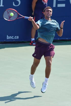 ATP, Tennis Herren Masters 1000 National Bank Open Montreal 2026 - Round of 64 - Day 4 Daniel Merida of Spain plays a forehand during the Men™s Singles round of 64 match against Liam Draxl of Canada on day 4 of the ATP Masters1000 National Bank Open at IGA Stadium. on August 4, 2026, in Montreal, Canada. (Photo by Horacio Zamora Eyepix Group) Copyright: xHoracioxZamorax xEyepixxGroupx HZ_04082026_193855