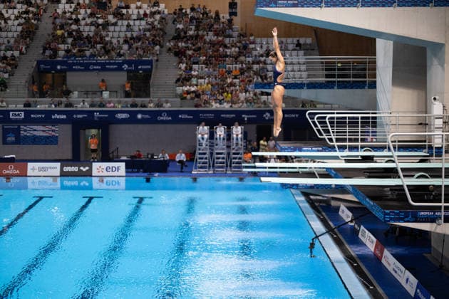 Women 3m springboard diving final European Aquatics Championships - Saint-Denis Italy s diver Elisa Pizzini competes in the women’s 3m springboard diving final event during the LEN European Aquatics Championships, at the Olympic Aquatics Centre in Saint-Denis, northeastern suburbs of Paris, on August 4, 2026. Photo by Raphael Lafargue ABACAPRESS.COM Saint-Denis France  Copyright: xLafarguexRaphael ABACAx